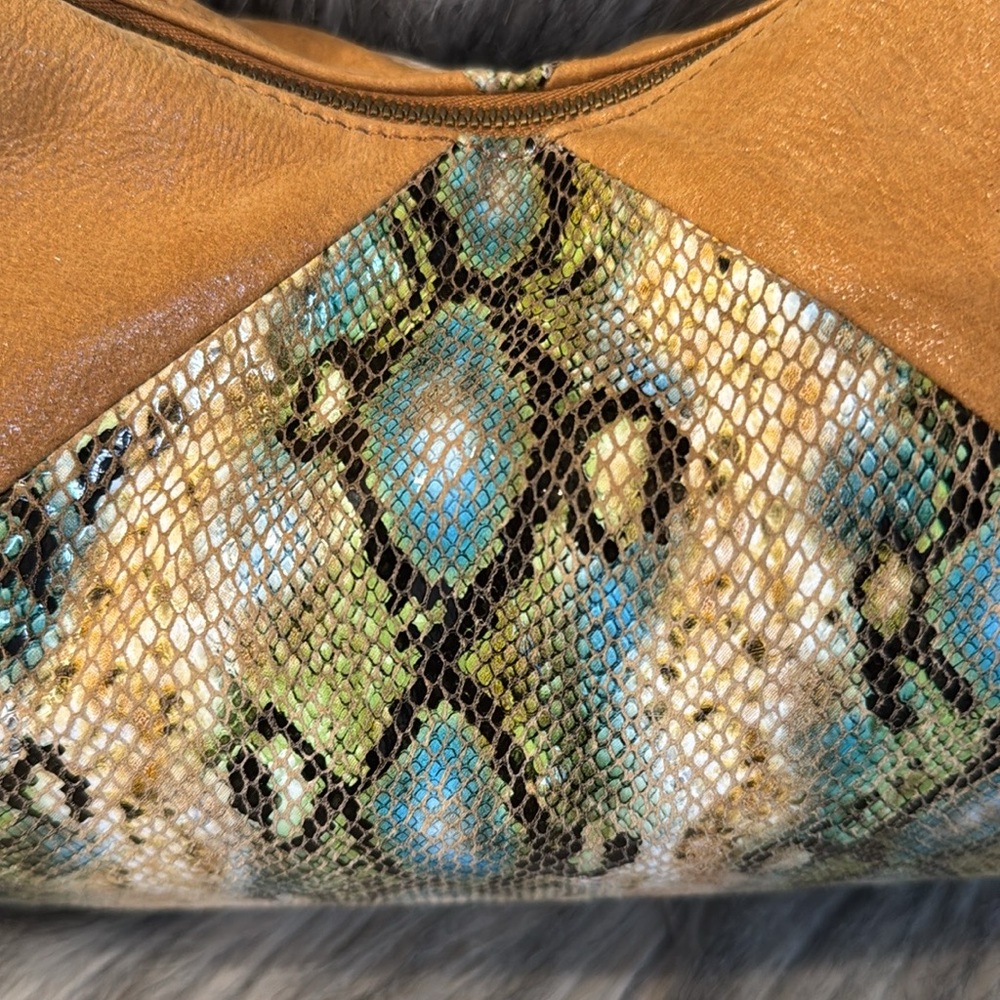 HOBO Elegant Tan and Snake Print Leather Hobo Bag - Picture 13 of 15